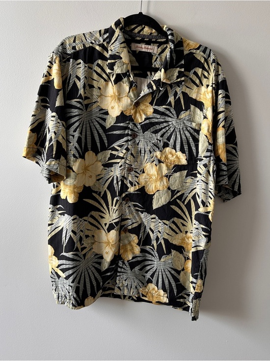 Tommy Bahama Other - Tommy Bahama Black & Yellow Floral Button-Down Hawaiian Shirt Silk Men’s Large